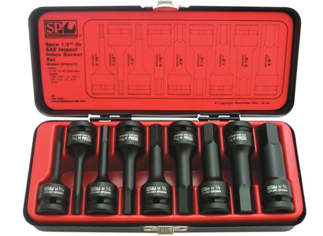 SP - 9PC 1/2 DR SAE INHEX IMPACT SOCKET SET 